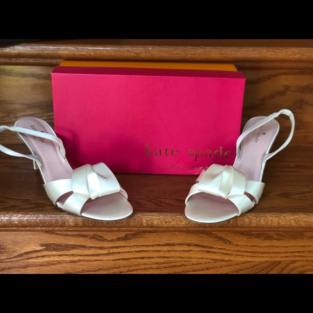 Kate Spade Ivory Satin Bow Slingback Heels | Like New | Box & Dust Bag size 10.5